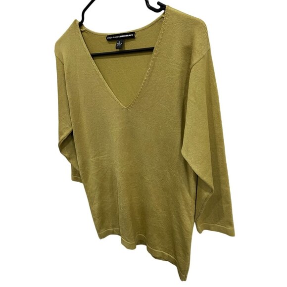 Linda Allard Ellen Tracy V Neck Knit Top Olive Green Silk Blend Sz Small - Picture 3 of 9